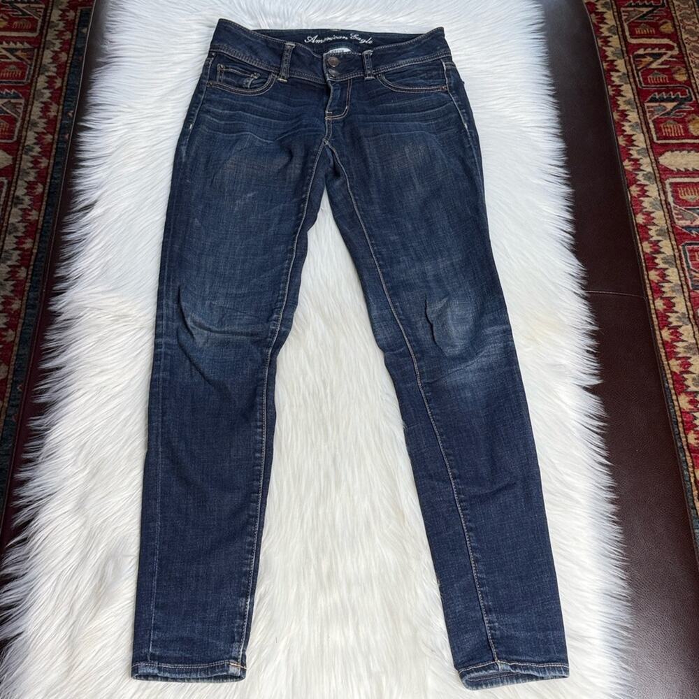 American Eagle Dark Wash Whiskered Skinny Jeans
